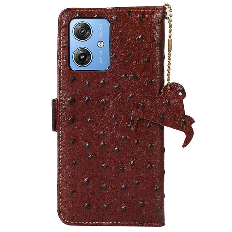 For Motorola Moto G64 5G Case RFID Blocking Genuine Cow Phone Cover Ostrich Texture