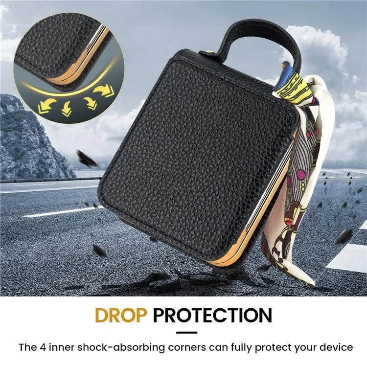 For Samsung Galaxy Z Flip5 5G Case Folding Mirror PU Leather+PC Tote Phone Cover with Back Film
