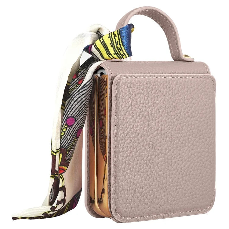 For Samsung Galaxy Z Flip5 5G Case Folding Mirror PU Leather+PC Tote Phone Cover with Back Film