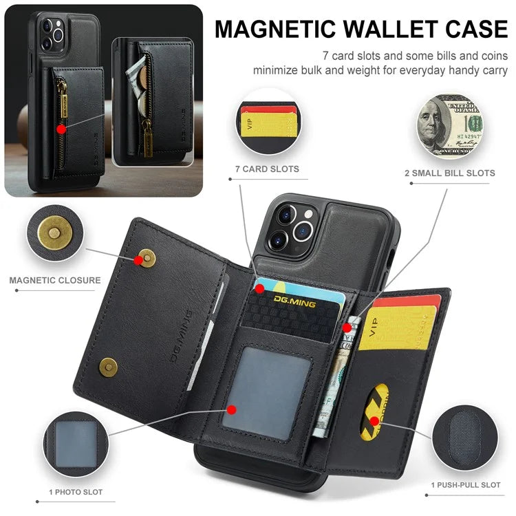 DG.MING M5 Series For iPhone 11 Pro Case Detachable Magnetic Leather Phone Cover with Card Slots