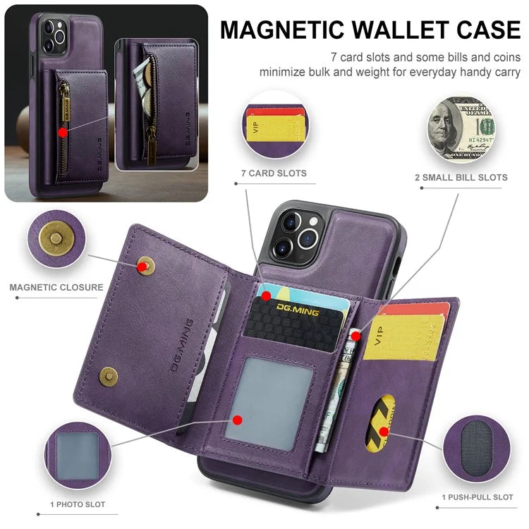 DG.MING M5 Series For iPhone 11 Pro Case Detachable Magnetic Leather Phone Cover with Card Slots