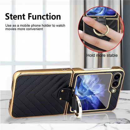 For Samsung Galaxy Z Flip6 5G Case V-Shape Pattern Kickstand PC Phone Cover