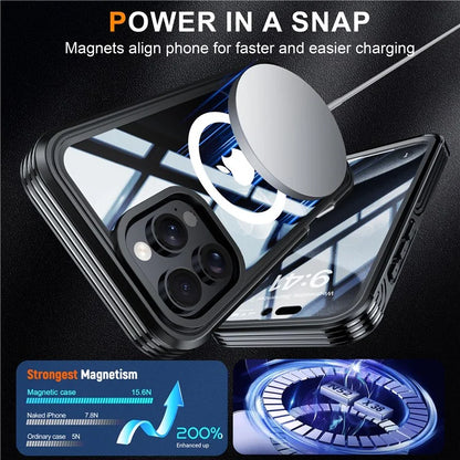 For iPhone 16 Pro Magnetic Case PC + TPU Full Protection Phone Cover with Screen Film