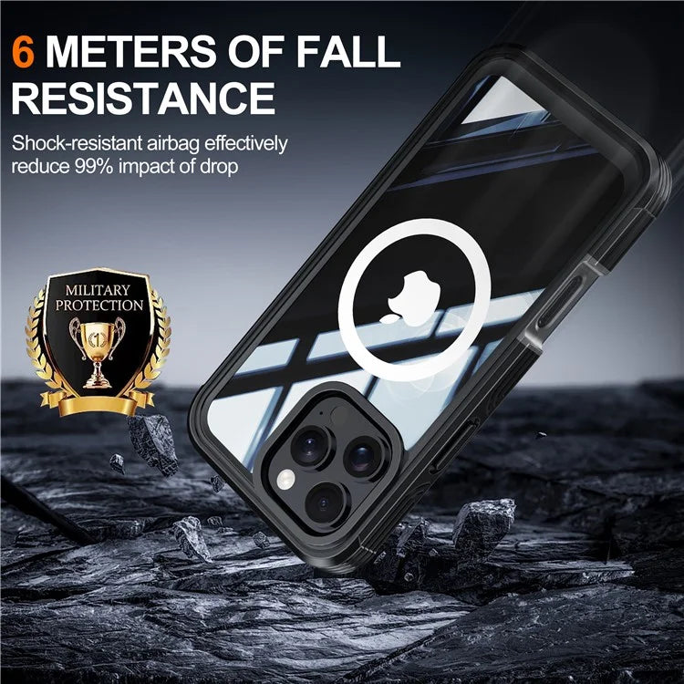 For iPhone 16 Pro Magnetic Case PC + TPU Full Protection Phone Cover with Screen Film