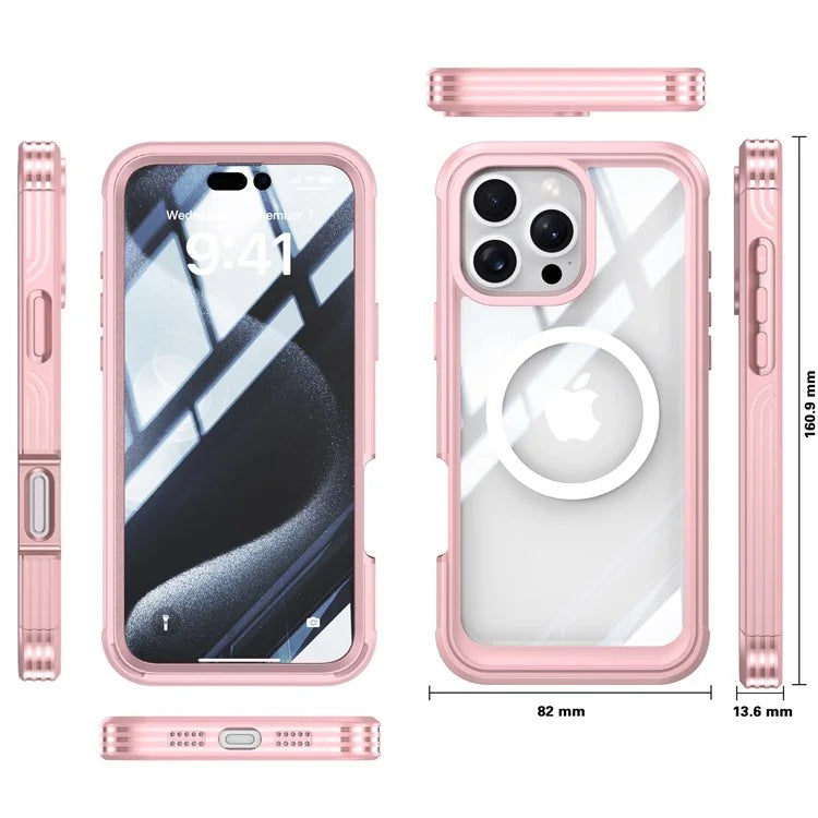 For iPhone 16 Pro Magnetic Case PC + TPU Full Protection Phone Cover with Screen Film