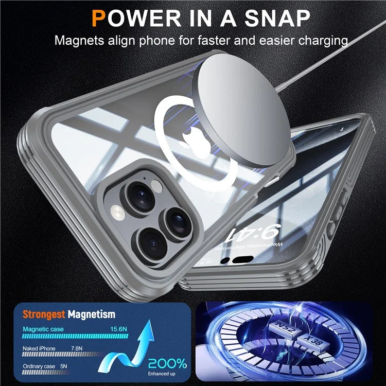 For iPhone 16 Pro Magnetic Case PC + TPU Full Protection Phone Cover with Screen Film