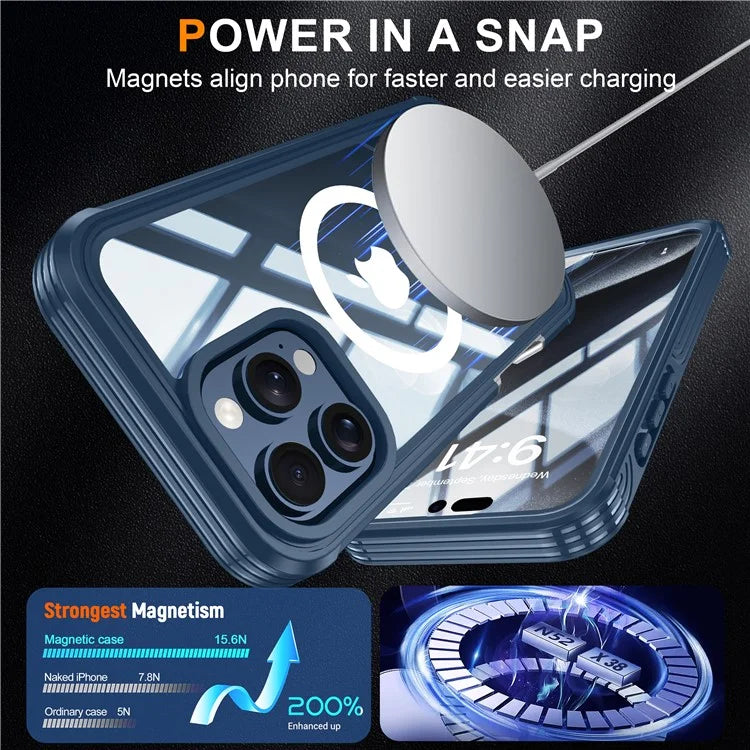 For iPhone 16 Pro Magnetic Case PC + TPU Full Protection Phone Cover with Screen Film