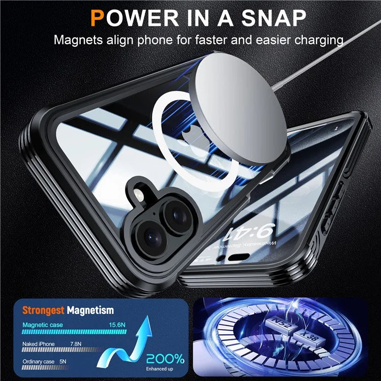 For iPhone 16 Plus Magnetic Case with Screen Film Full Protection PC + TPU Phone Cover