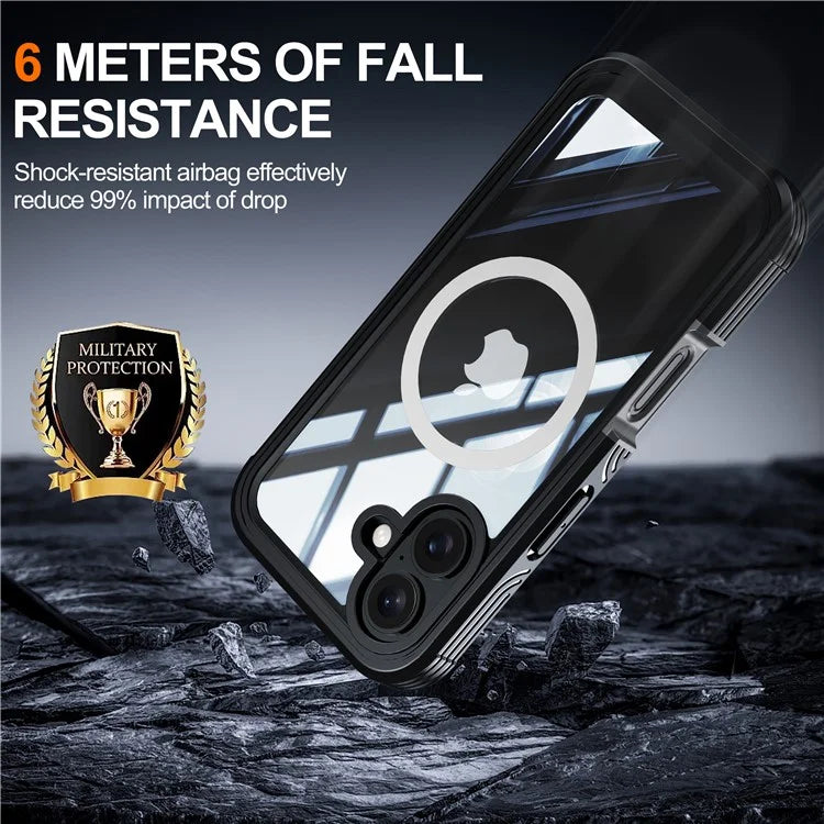 For iPhone 16 Plus Magnetic Case with Screen Film Full Protection PC + TPU Phone Cover