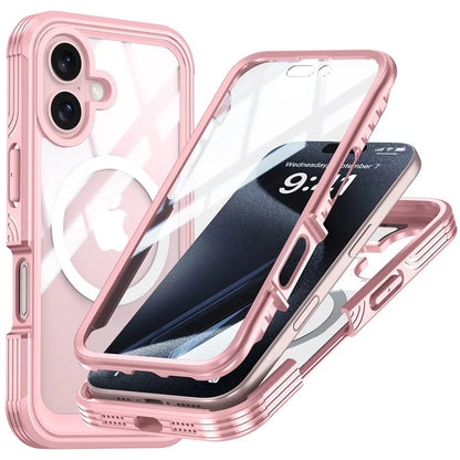 For iPhone 16 Plus Magnetic Case with Screen Film Full Protection PC + TPU Phone Cover