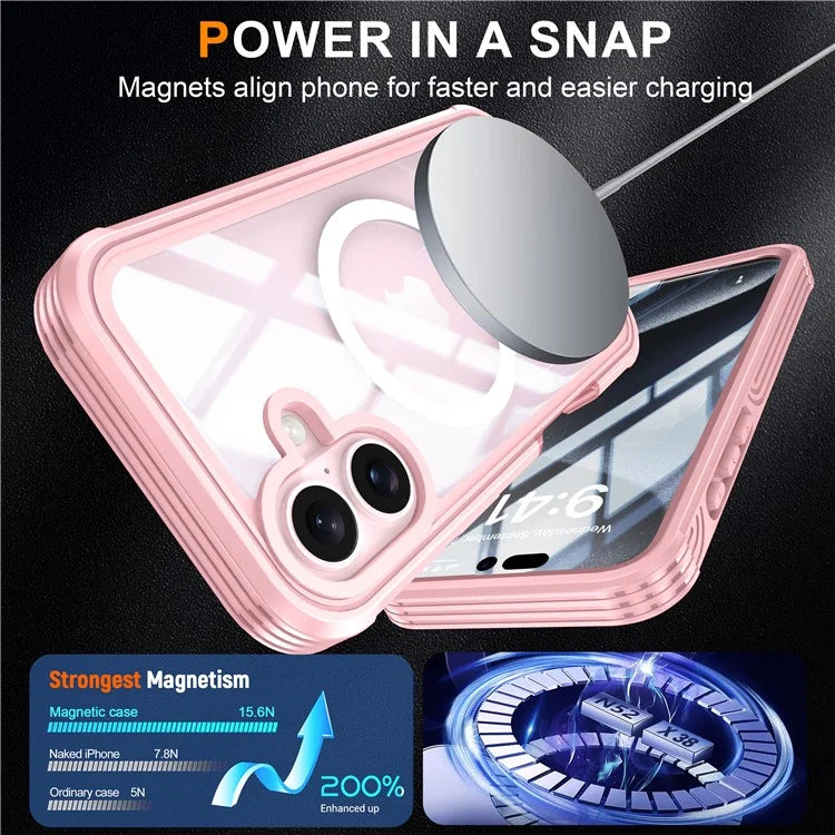 For iPhone 16 Plus Magnetic Case with Screen Film Full Protection PC + TPU Phone Cover