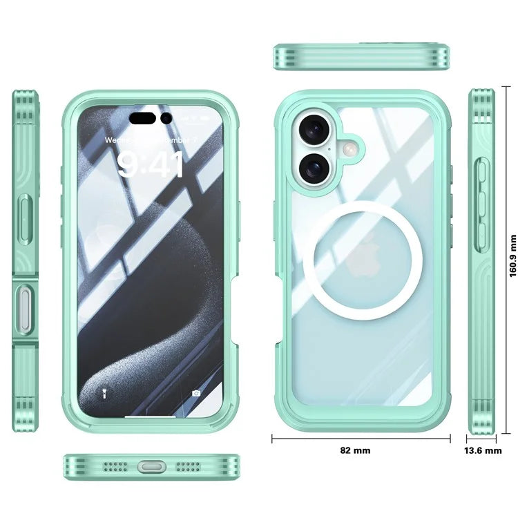 For iPhone 16 Plus Magnetic Case with Screen Film Full Protection PC + TPU Phone Cover