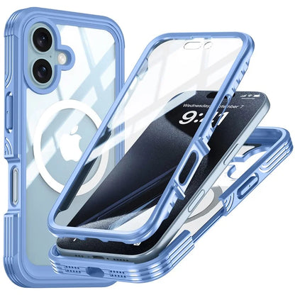 For iPhone 16 Plus Magnetic Case with Screen Film Full Protection PC + TPU Phone Cover