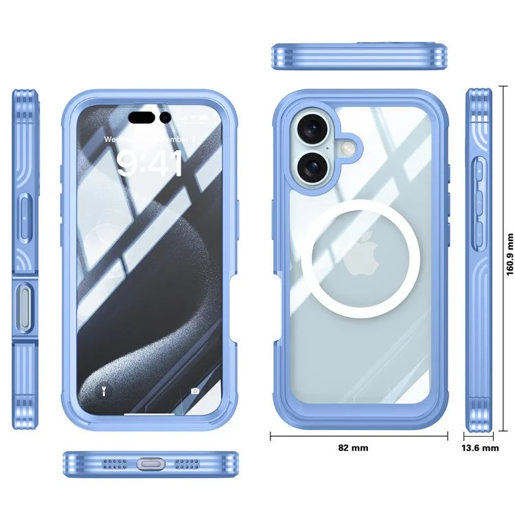 For iPhone 16 Plus Magnetic Case with Screen Film Full Protection PC + TPU Phone Cover
