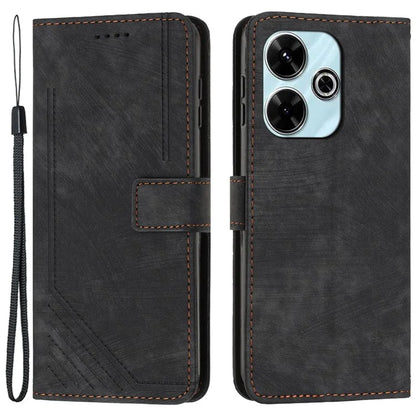 For Xiaomi Poco M6 4G / Redmi 13 5G / 13 4G / Note 13R 5G Case Lines Imprint Shockproof PU Leather Phone Shell