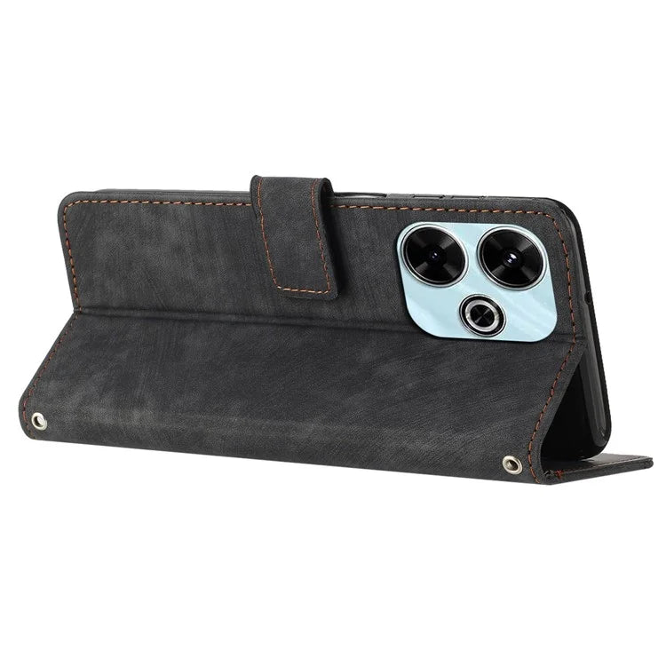 For Xiaomi Poco M6 4G / Redmi 13 5G / 13 4G / Note 13R 5G Case Lines Imprint Shockproof PU Leather Phone Shell