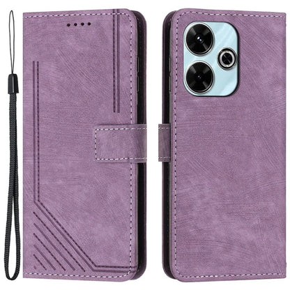 For Xiaomi Poco M6 4G / Redmi 13 5G / 13 4G / Note 13R 5G Case Lines Imprint Shockproof PU Leather Phone Shell