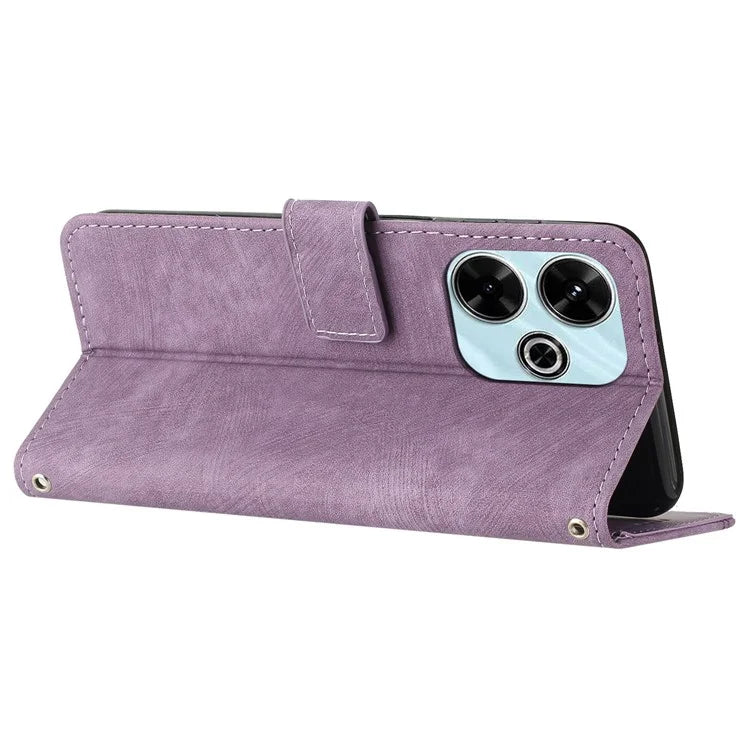 For Xiaomi Poco M6 4G / Redmi 13 5G / 13 4G / Note 13R 5G Case Lines Imprint Shockproof PU Leather Phone Shell