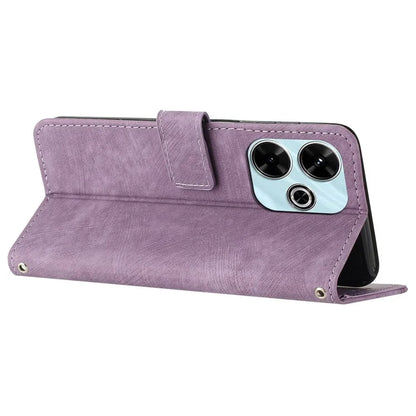 For Xiaomi Poco M6 4G / Redmi 13 5G / 13 4G / Note 13R 5G Case Lines Imprint Shockproof PU Leather Phone Shell