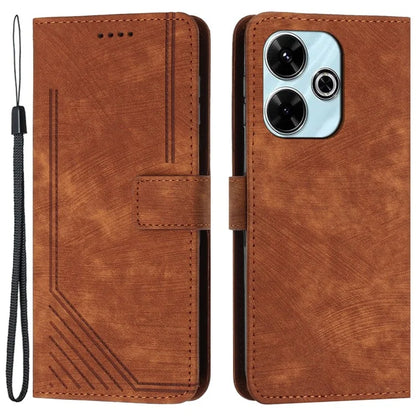 For Xiaomi Poco M6 4G / Redmi 13 5G / 13 4G / Note 13R 5G Case Lines Imprint Shockproof PU Leather Phone Shell