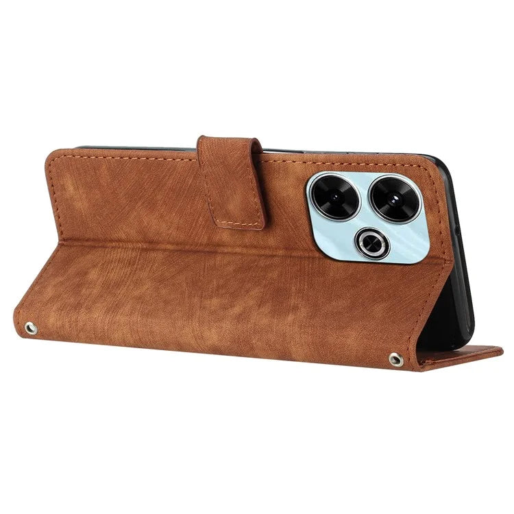 For Xiaomi Poco M6 4G / Redmi 13 5G / 13 4G / Note 13R 5G Case Lines Imprint Shockproof PU Leather Phone Shell