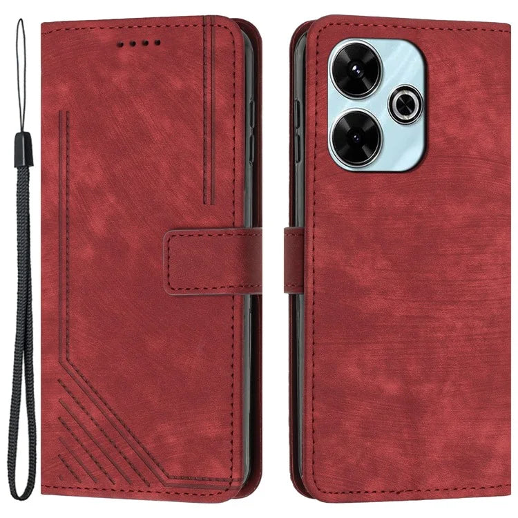 For Xiaomi Poco M6 4G / Redmi 13 5G / 13 4G / Note 13R 5G Case Lines Imprint Shockproof PU Leather Phone Shell