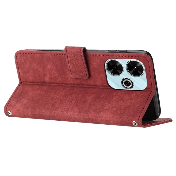 For Xiaomi Poco M6 4G / Redmi 13 5G / 13 4G / Note 13R 5G Case Lines Imprint Shockproof PU Leather Phone Shell