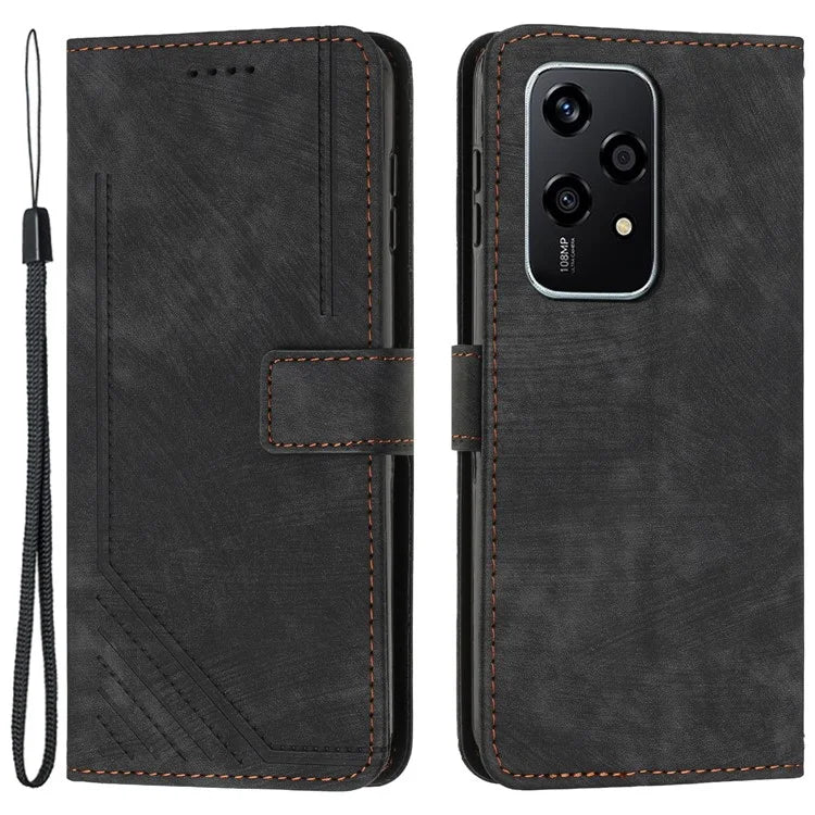 For Honor 200 Lite Case Lines Imprinted Drop-Proof Leather Wallet Stand Phone Cover