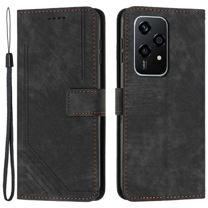 For Honor 200 Lite Case Lines Imprinted Drop-Proof Leather Wallet Stand Phone Cover