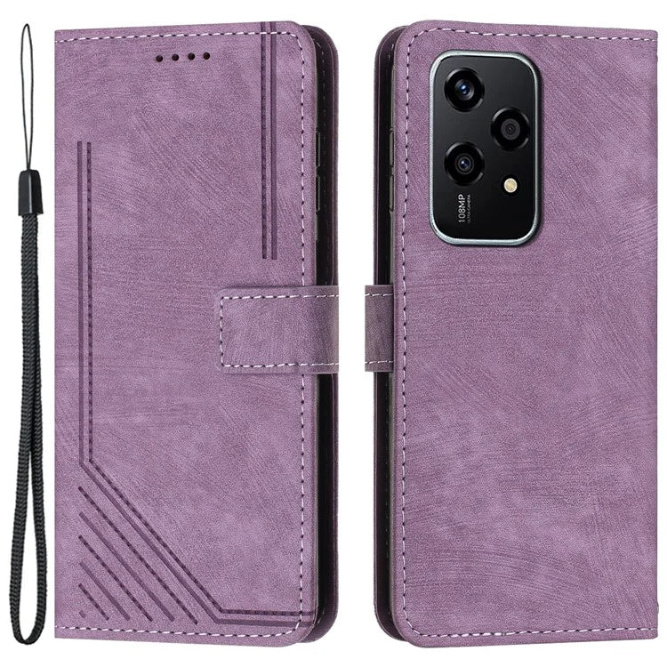 For Honor 200 Lite Case Lines Imprinted Drop-Proof Leather Wallet Stand Phone Cover