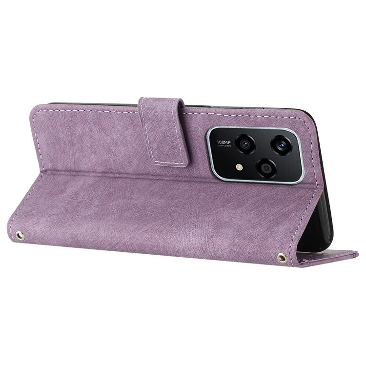 For Honor 200 Lite Case Lines Imprinted Drop-Proof Leather Wallet Stand Phone Cover