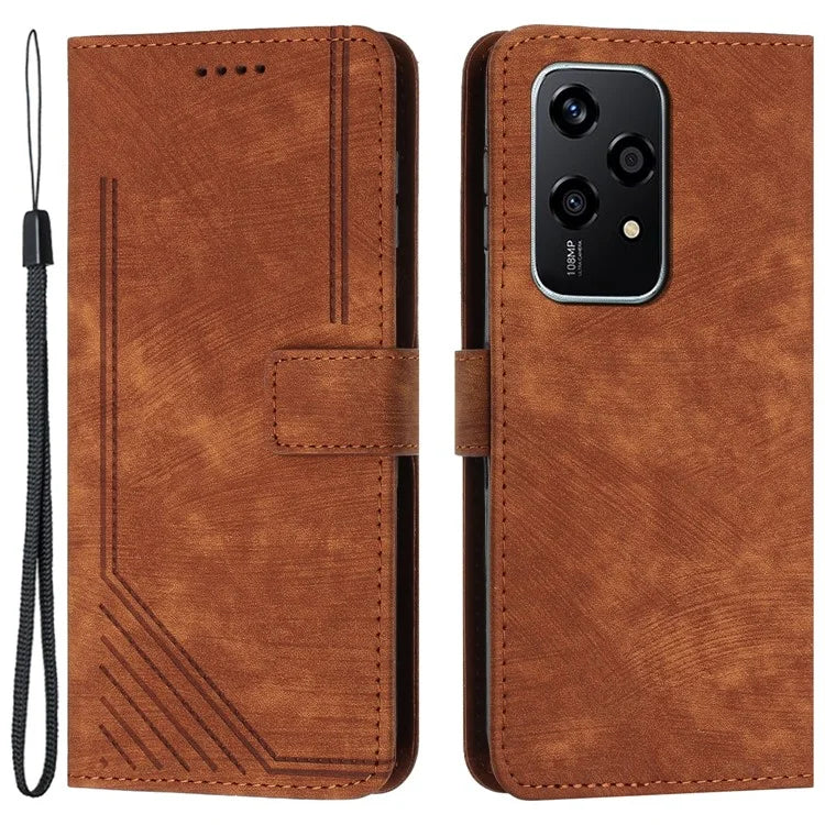 For Honor 200 Lite Case Lines Imprinted Drop-Proof Leather Wallet Stand Phone Cover