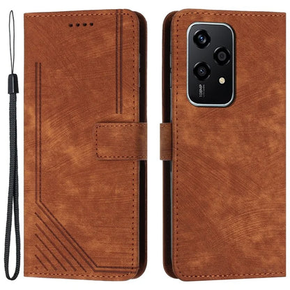 For Honor 200 Lite Case Lines Imprinted Drop-Proof Leather Wallet Stand Phone Cover