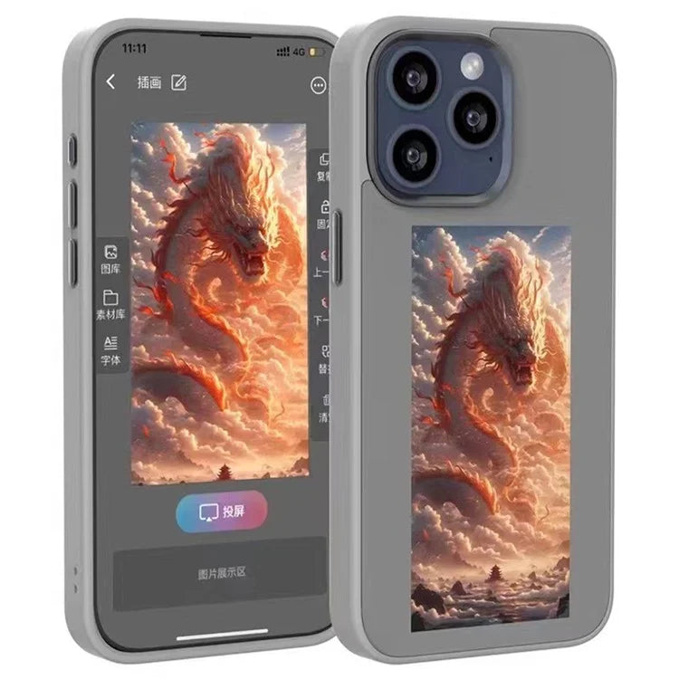 For iPhone 13 / 14 E Ink Phone Case 4-Color Screen, DIY Wireless NFC Photo Display