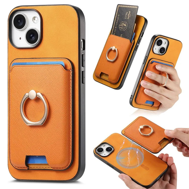 For iPhone 14 Case Ring Kickstand Phone Cover with Detachable Magnetic Card Slot