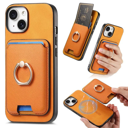 For iPhone 14 Case Ring Kickstand Phone Cover with Detachable Magnetic Card Slot