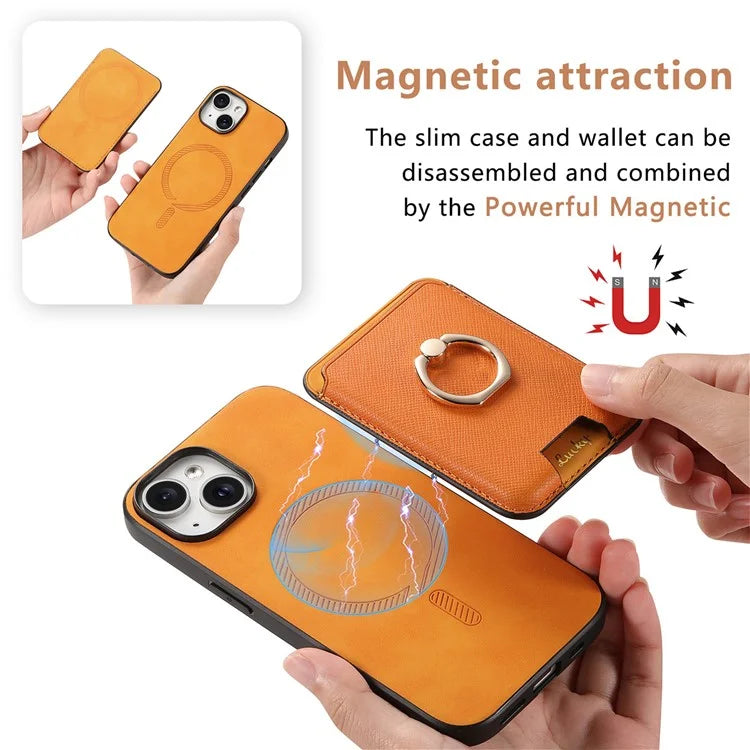 For iPhone 14 Case Ring Kickstand Phone Cover with Detachable Magnetic Card Slot