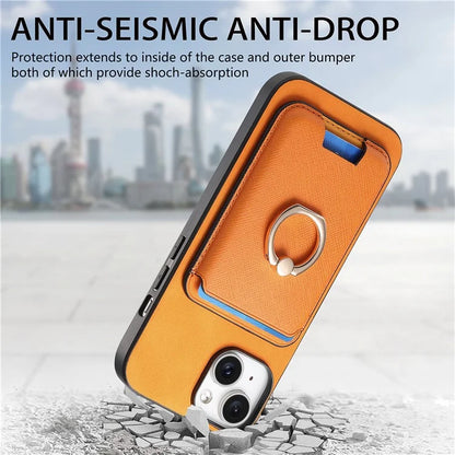 For iPhone 14 Case Ring Kickstand Phone Cover with Detachable Magnetic Card Slot