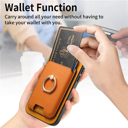 For iPhone 14 Case Ring Kickstand Phone Cover with Detachable Magnetic Card Slot