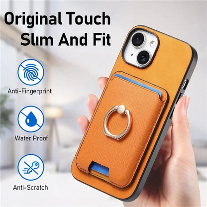 For iPhone 14 Case Ring Kickstand Phone Cover with Detachable Magnetic Card Slot