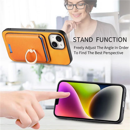 For iPhone 14 Case Ring Kickstand Phone Cover with Detachable Magnetic Card Slot