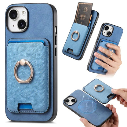 For iPhone 14 Case Ring Kickstand Phone Cover with Detachable Magnetic Card Slot