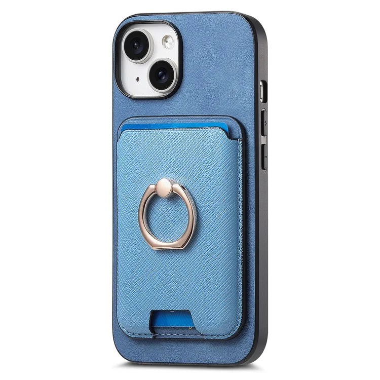 For iPhone 14 Case Ring Kickstand Phone Cover with Detachable Magnetic Card Slot