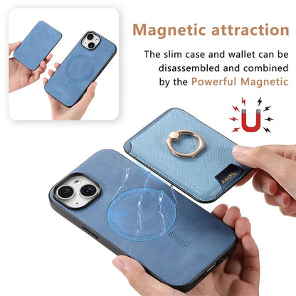 For iPhone 14 Case Ring Kickstand Phone Cover with Detachable Magnetic Card Slot