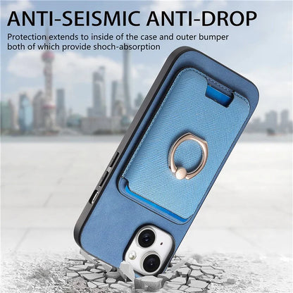 For iPhone 14 Case Ring Kickstand Phone Cover with Detachable Magnetic Card Slot