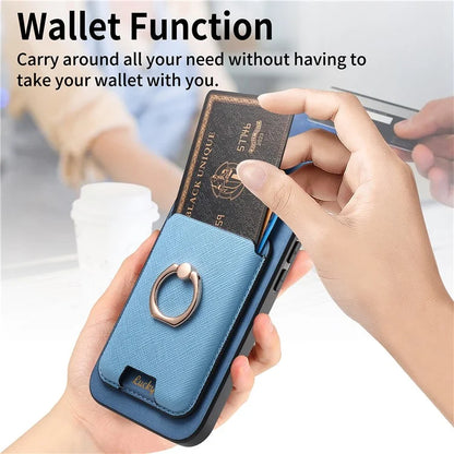 For iPhone 14 Case Ring Kickstand Phone Cover with Detachable Magnetic Card Slot