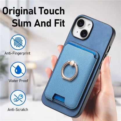 For iPhone 14 Case Ring Kickstand Phone Cover with Detachable Magnetic Card Slot