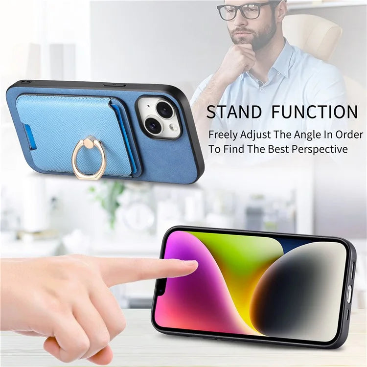For iPhone 14 Case Ring Kickstand Phone Cover with Detachable Magnetic Card Slot