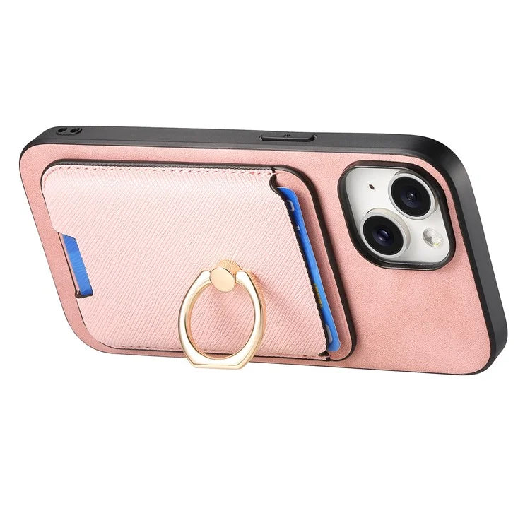For iPhone 14 Case Ring Kickstand Phone Cover with Detachable Magnetic Card Slot