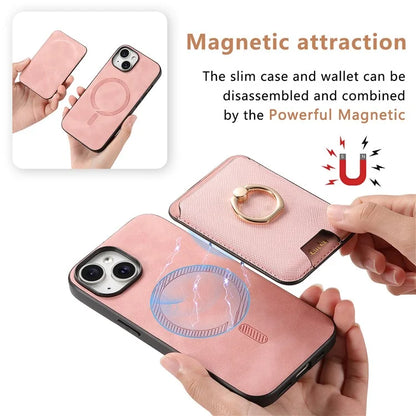 For iPhone 14 Case Ring Kickstand Phone Cover with Detachable Magnetic Card Slot